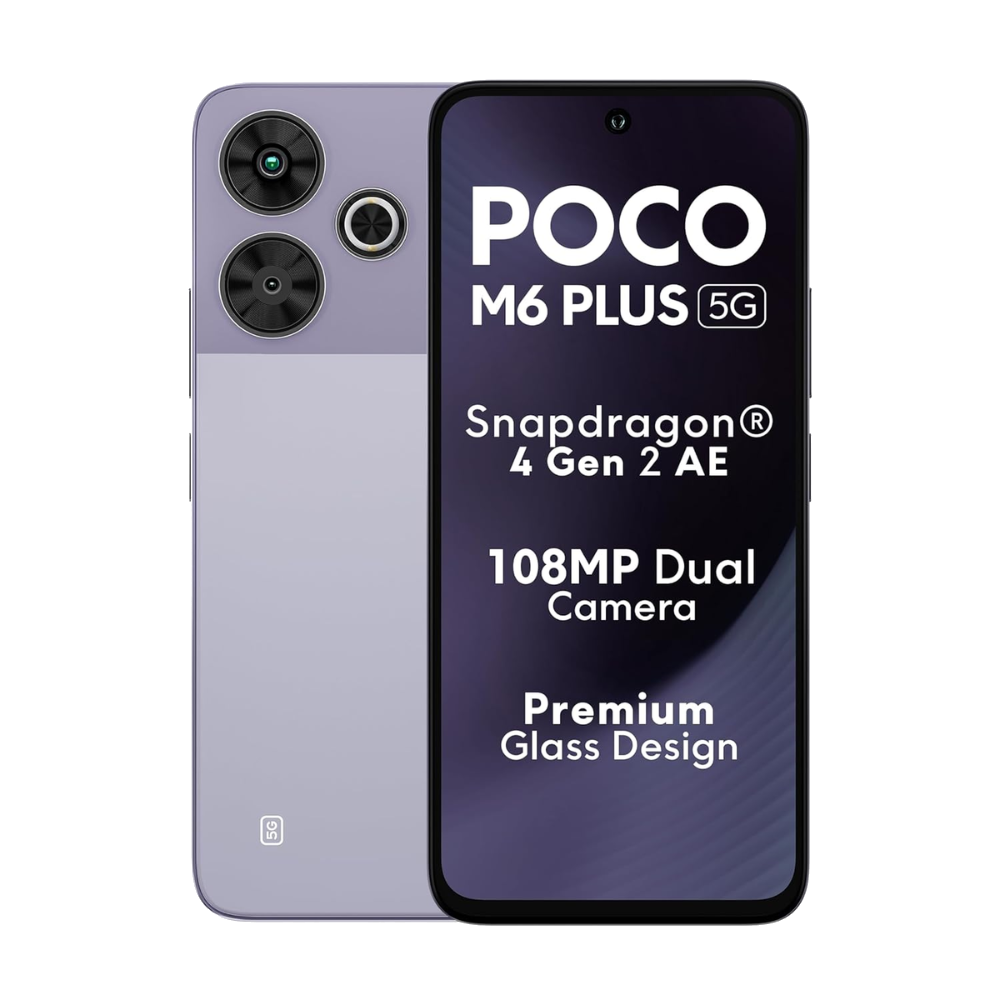 Poco M6 Plus 5G front and back in Misty Lavender