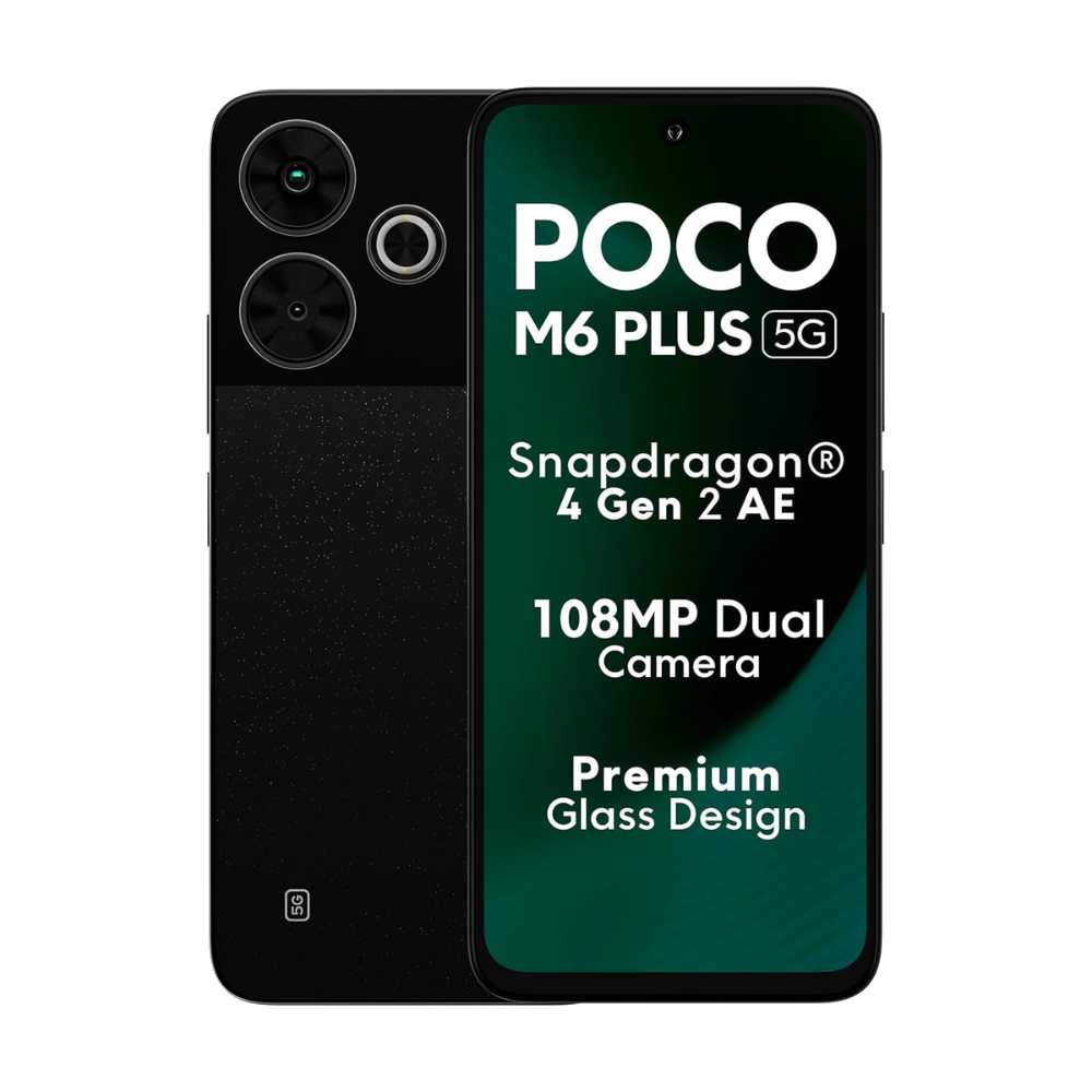 Poco M6 Plus 5G front and back in Graphite Black