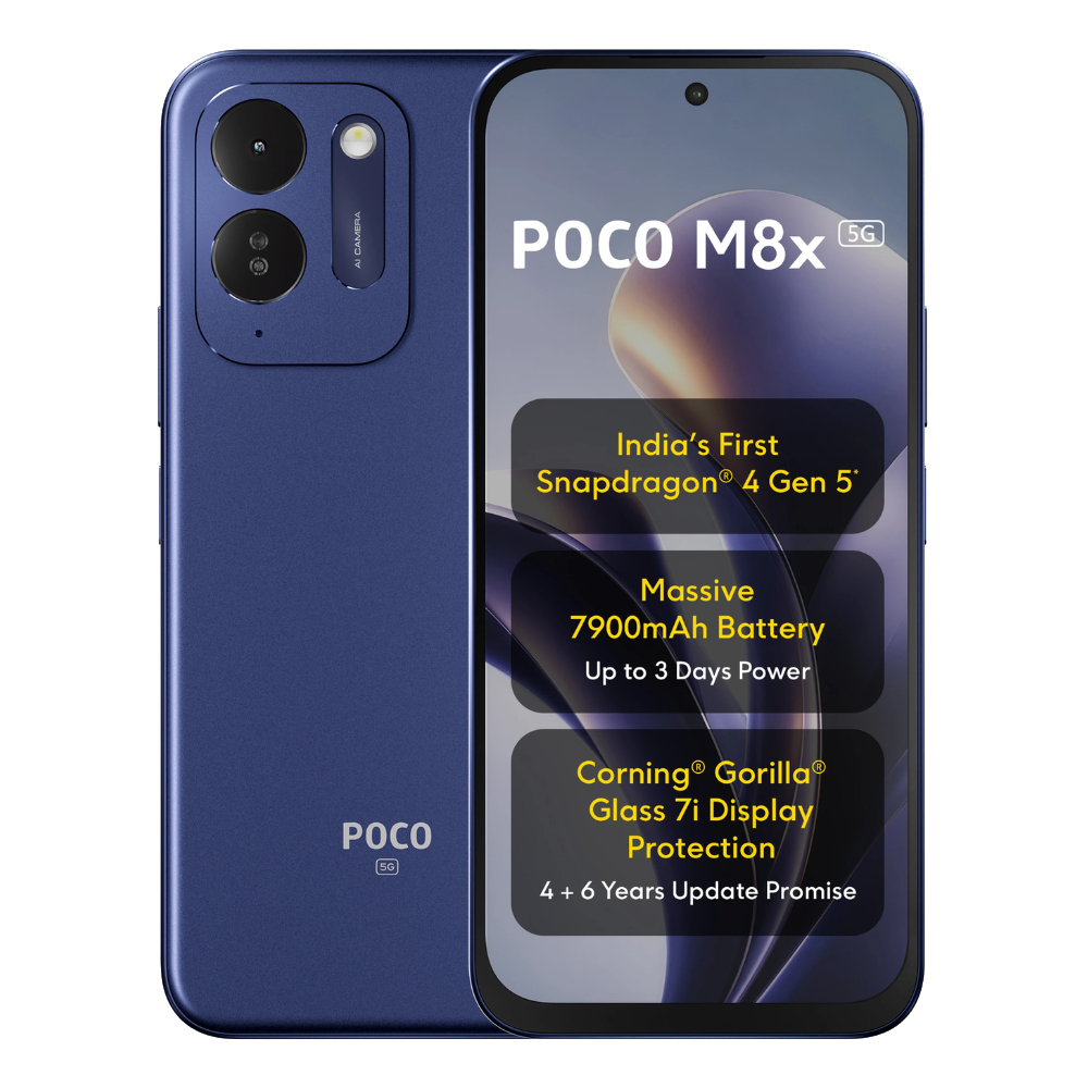 Poco M8x 5G Front and Back in Blue
