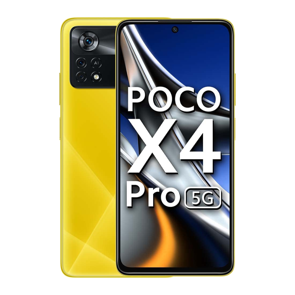 Poco X4 Pro 5G front and back in Poco Yellow