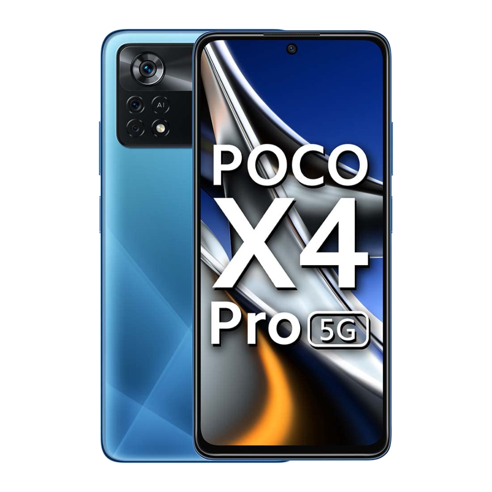 Poco X4 Pro 5G front and back in Laser Blue