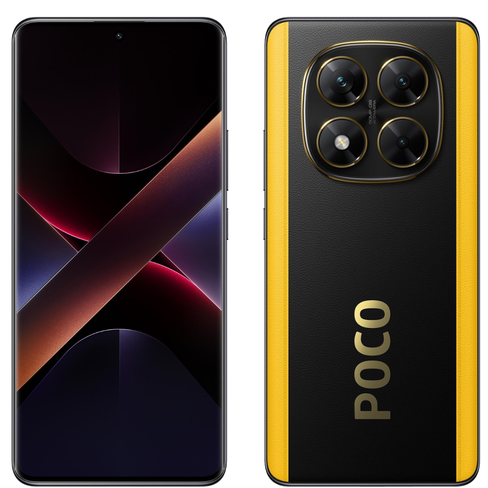 Poco X7 5G front and back in POCO Yellow