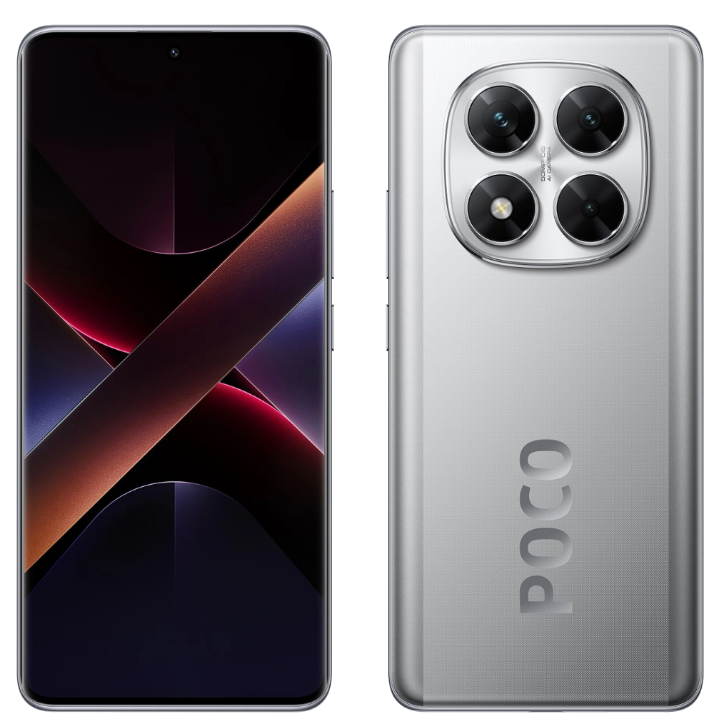 Poco X7 5G front and back in Cosmic Silver