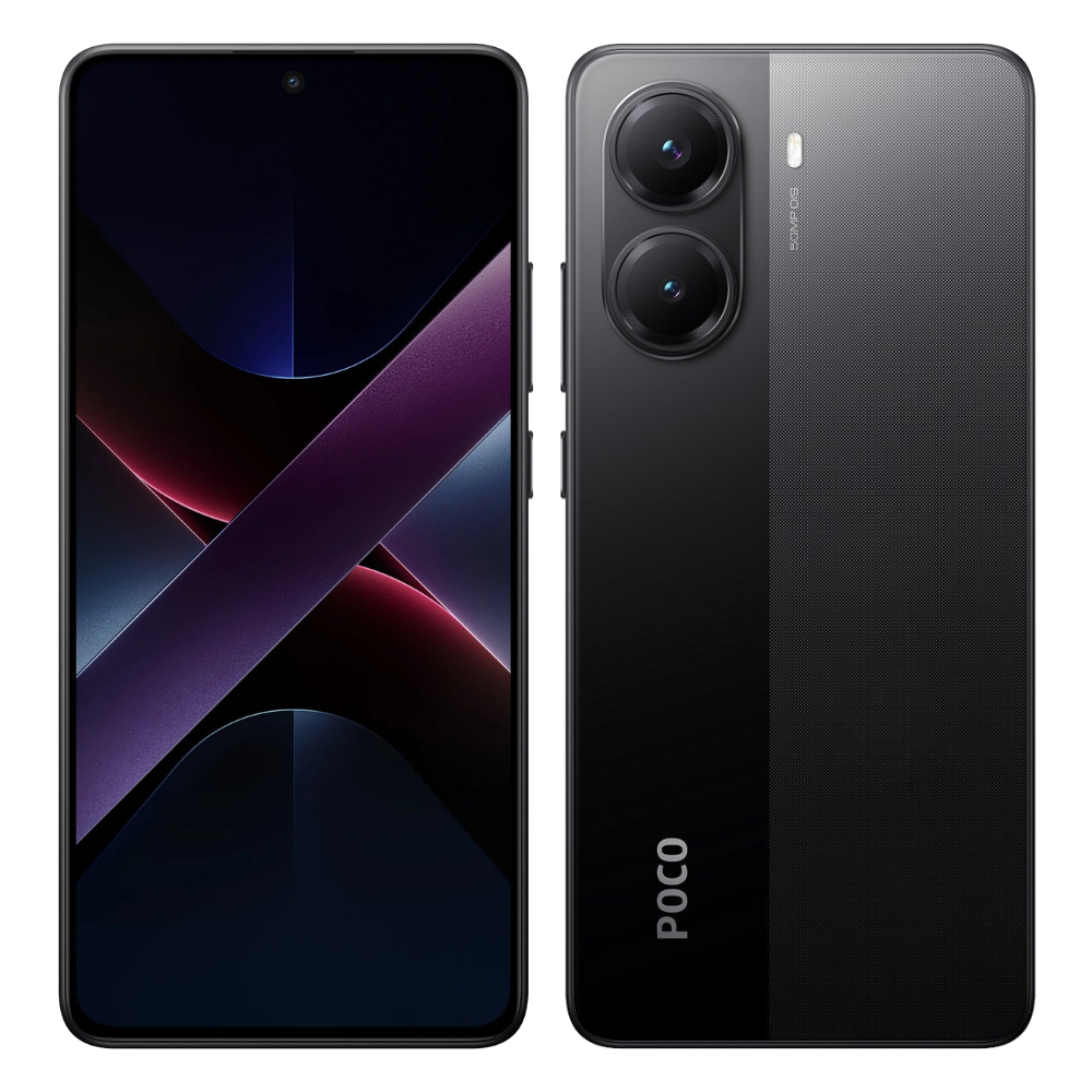 Poco X7 Pro 5G front and back in Obsidian Black