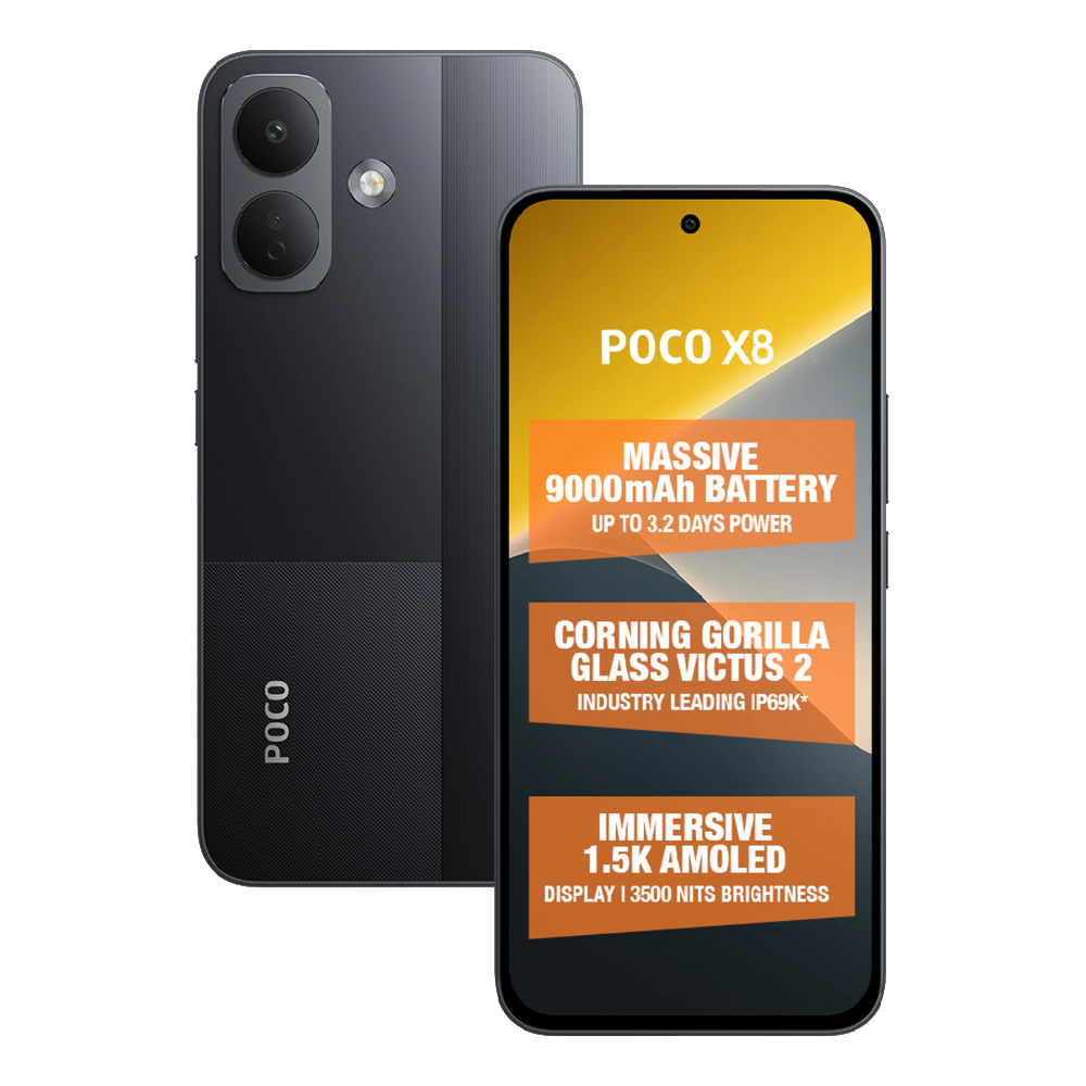 Poco X8 Black Front and Back View