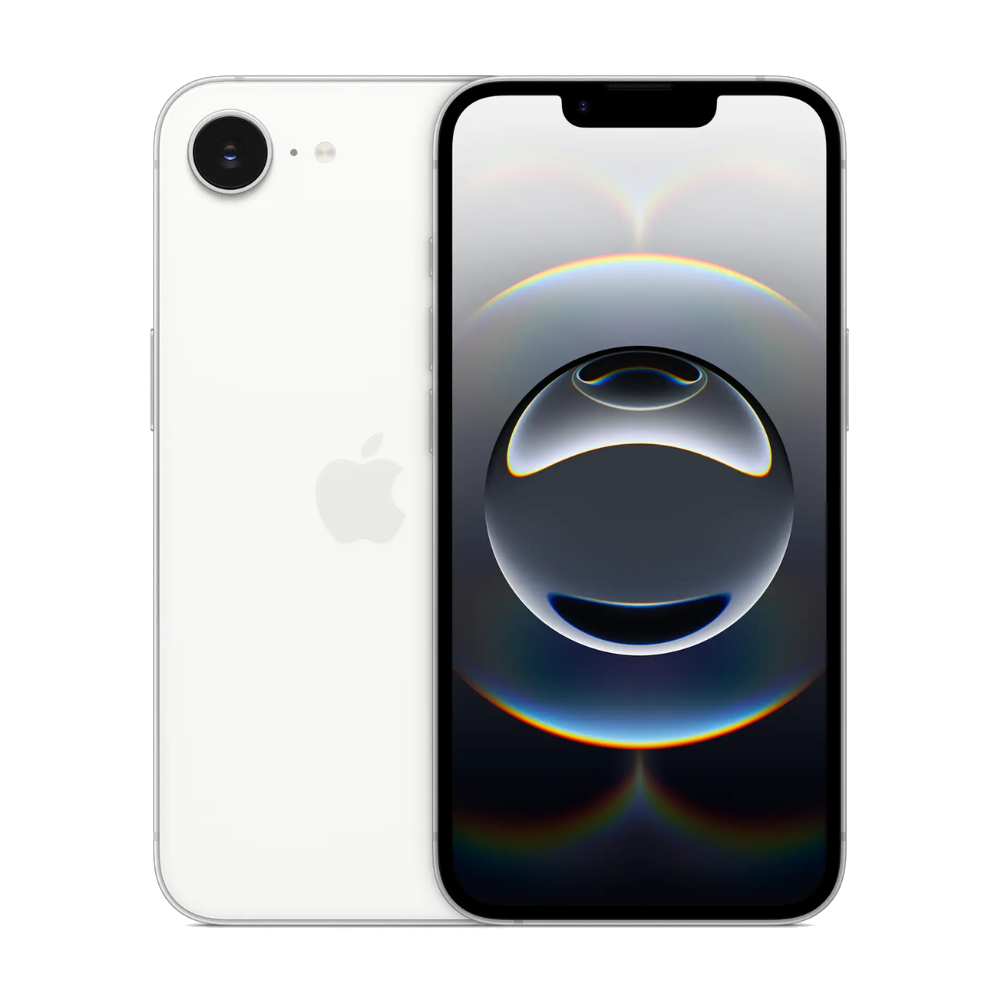 Apple iPhone 16e front and back in white