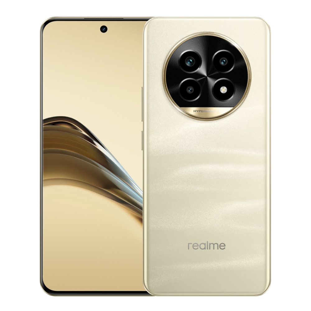 Realme 14 Pro Lite 5G front and back in Glass Gold