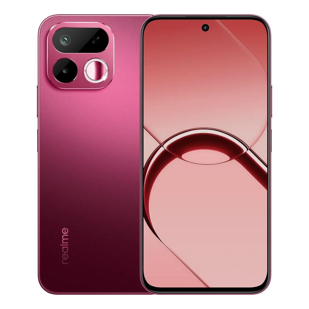 Realme 16T front and back in Starlight Red