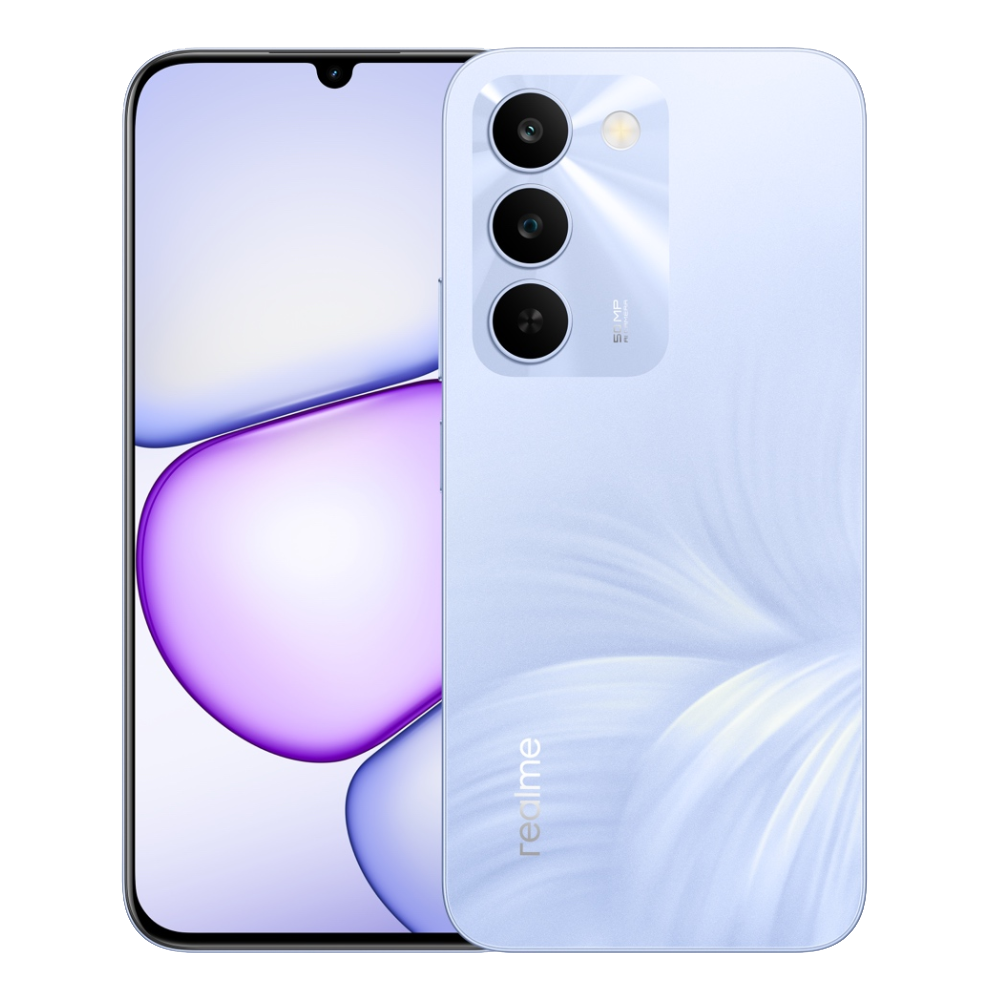 Realme C100 5G front and back in Blooming Purple