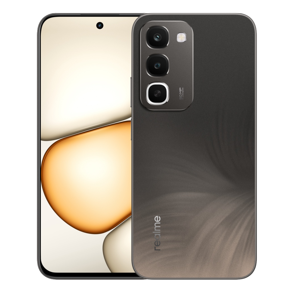 Realme C100 front and back in Eternal Brown