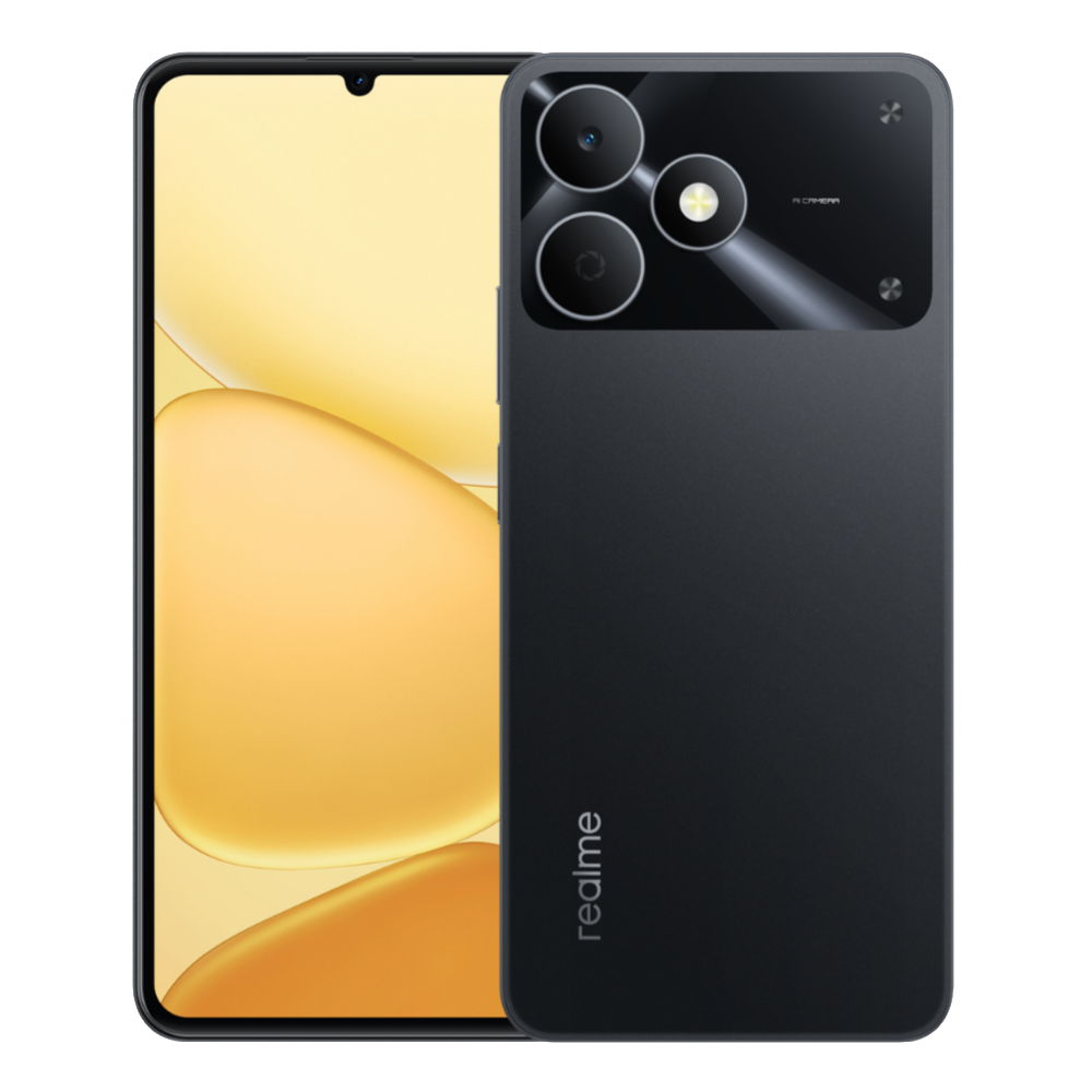 Realme C81 front and back in Storm Black