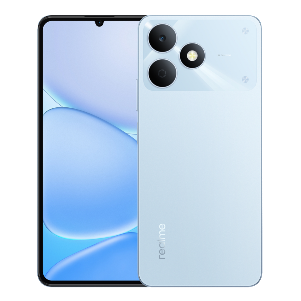 Realme C81 front and back in Glacier Blue