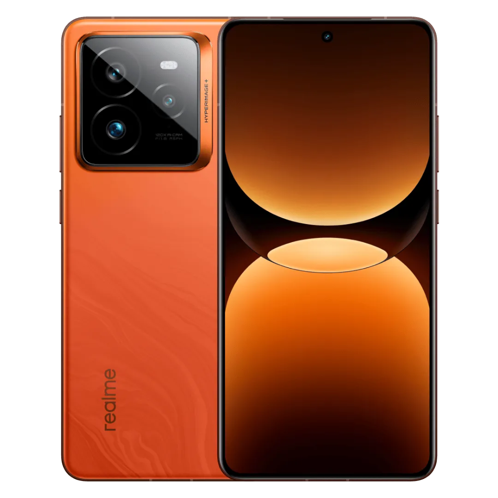 Realme GT 7 Pro front and back in Mars Orange