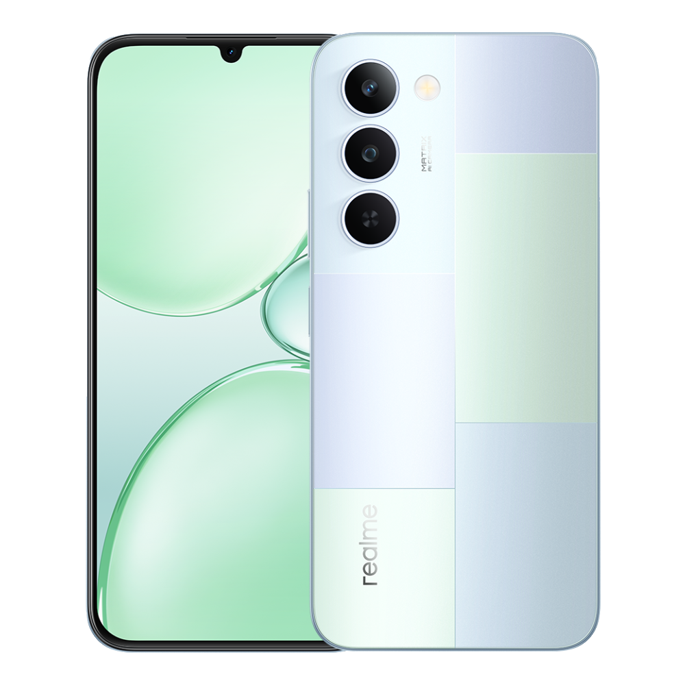 Realme P4 Lite 5G front and back in Mosaic Green