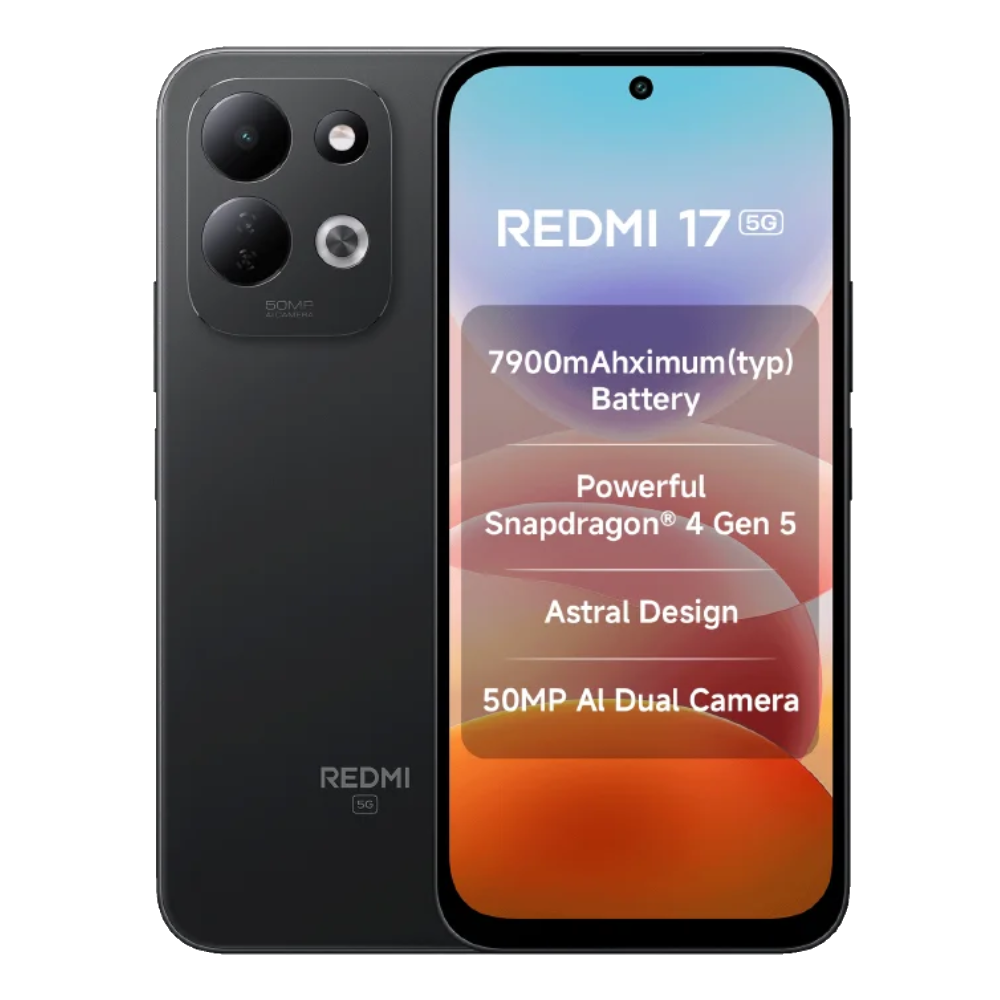 Redmi 17 5G Absolute Black Front and Back View