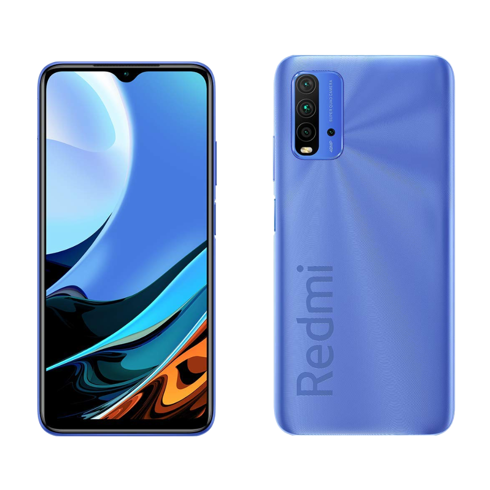 Redmi 9 Power front and back in Blazing Blue