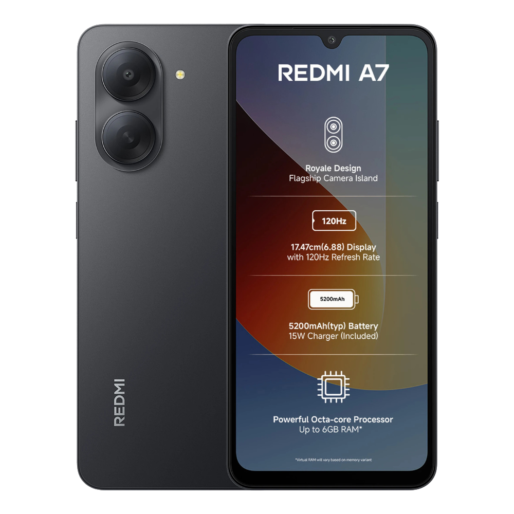 Redmi A7 front and back in Black