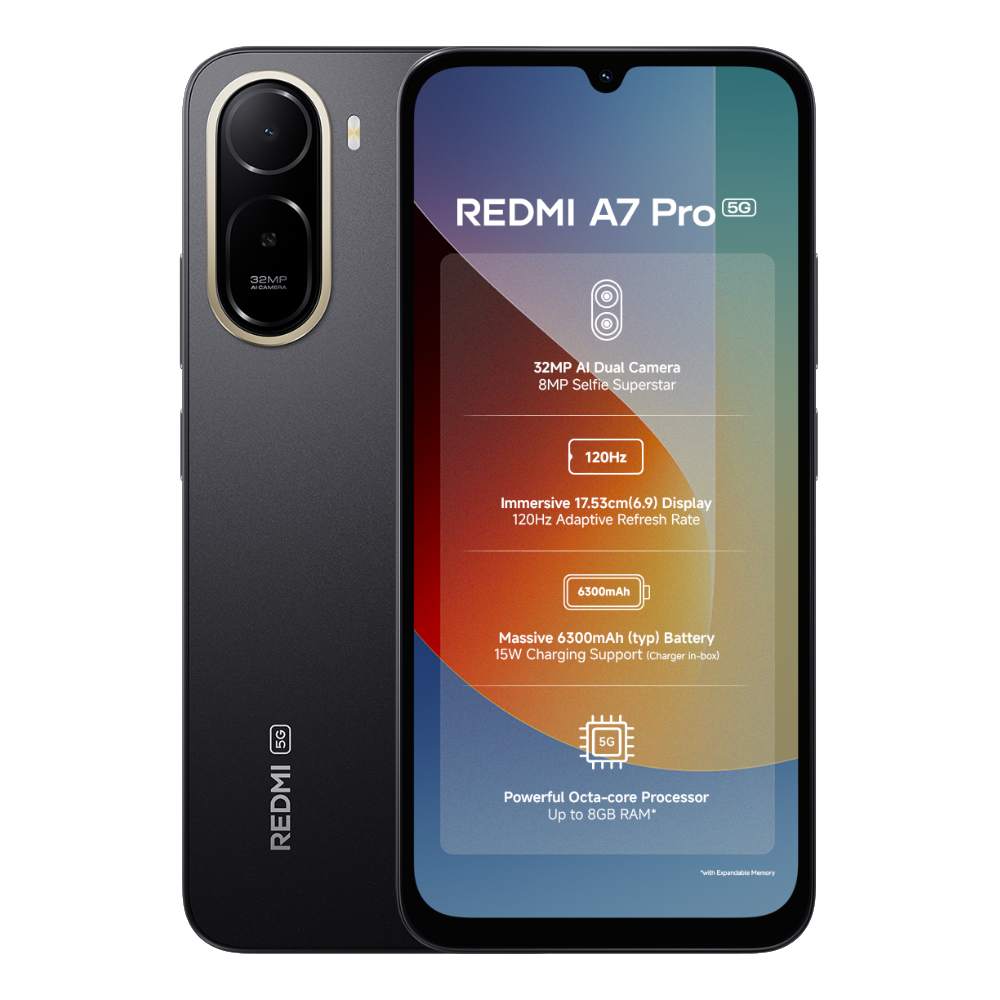 Redmi A7 Pro 5G front and back in Black