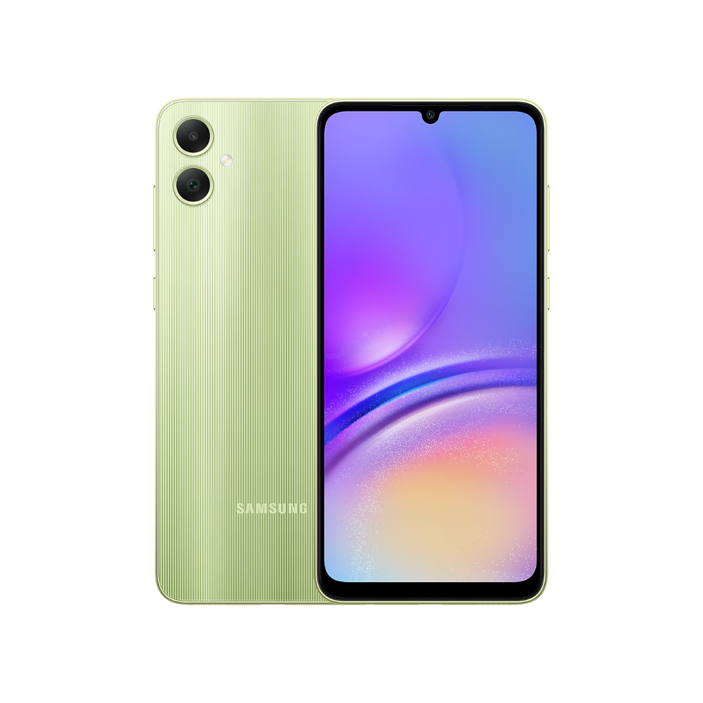 Samsung Galaxy A05 front and back in Light Green