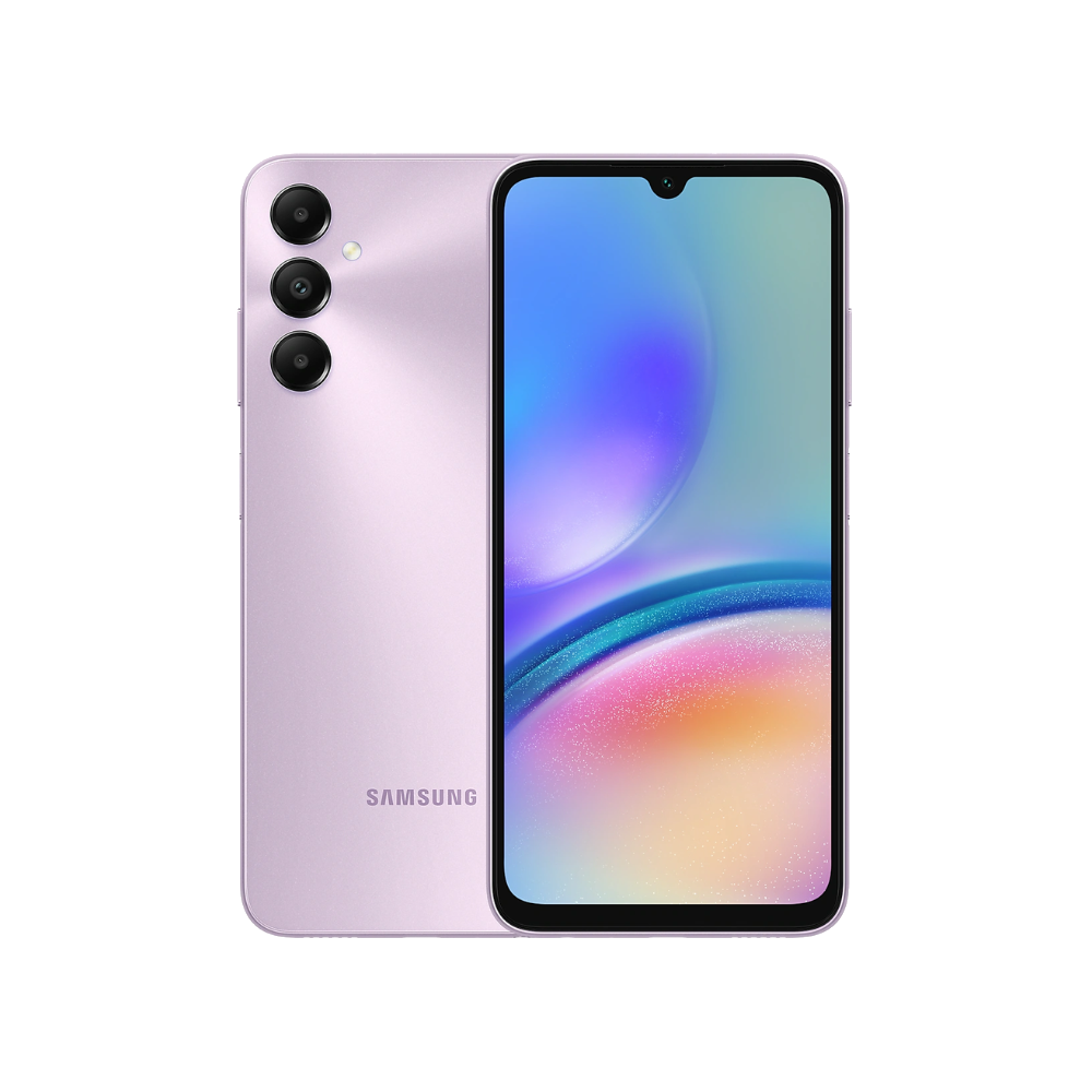 Samsung Galaxy A05s front and back in Light Violet