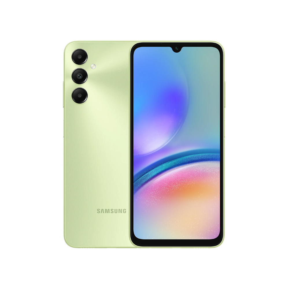 Samsung Galaxy A05s front and back in Light Green