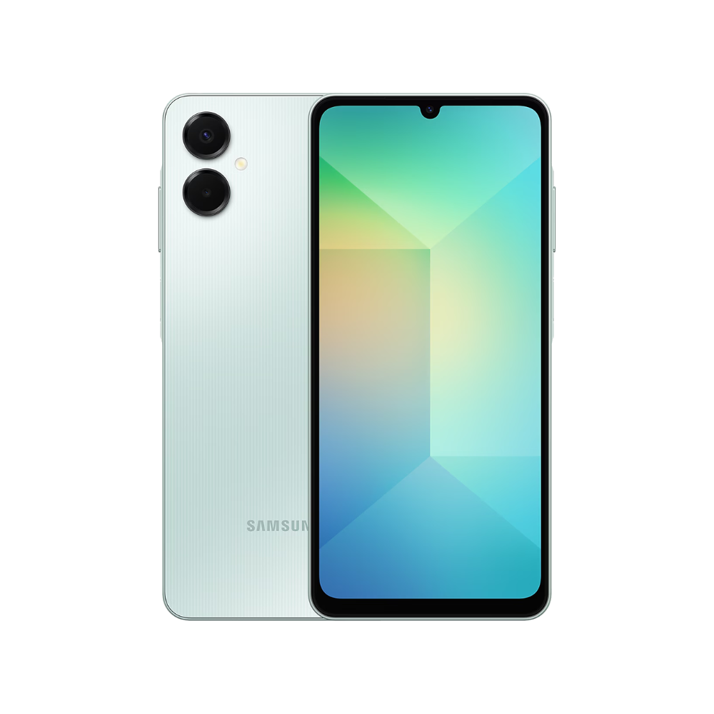 Samsung Galaxy A06 5G Light Green front and back