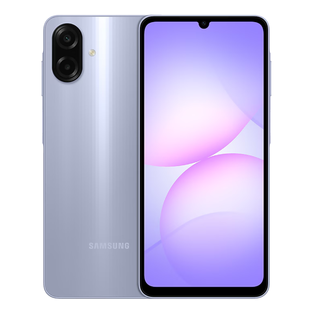 Samsung Galaxy A07s Light Violet Front and Back View