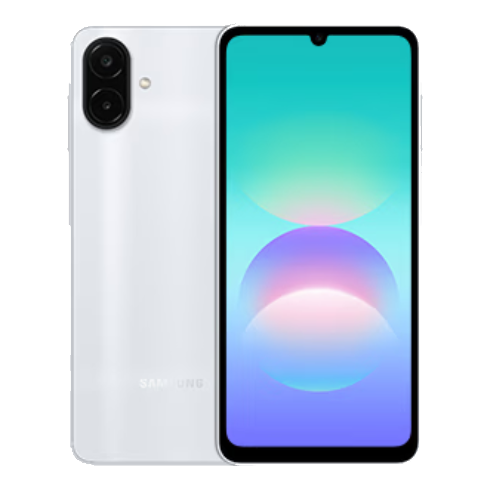 Samsung Galaxy A08 Silver Front and Back View