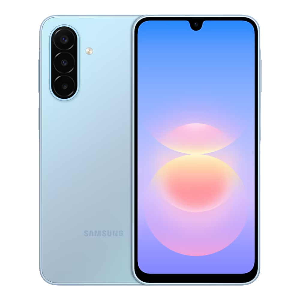 Samsung Galaxy A18 Light Blue Front and Back View