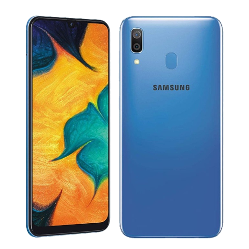 Samsung Galaxy A30 Blue Front and Back