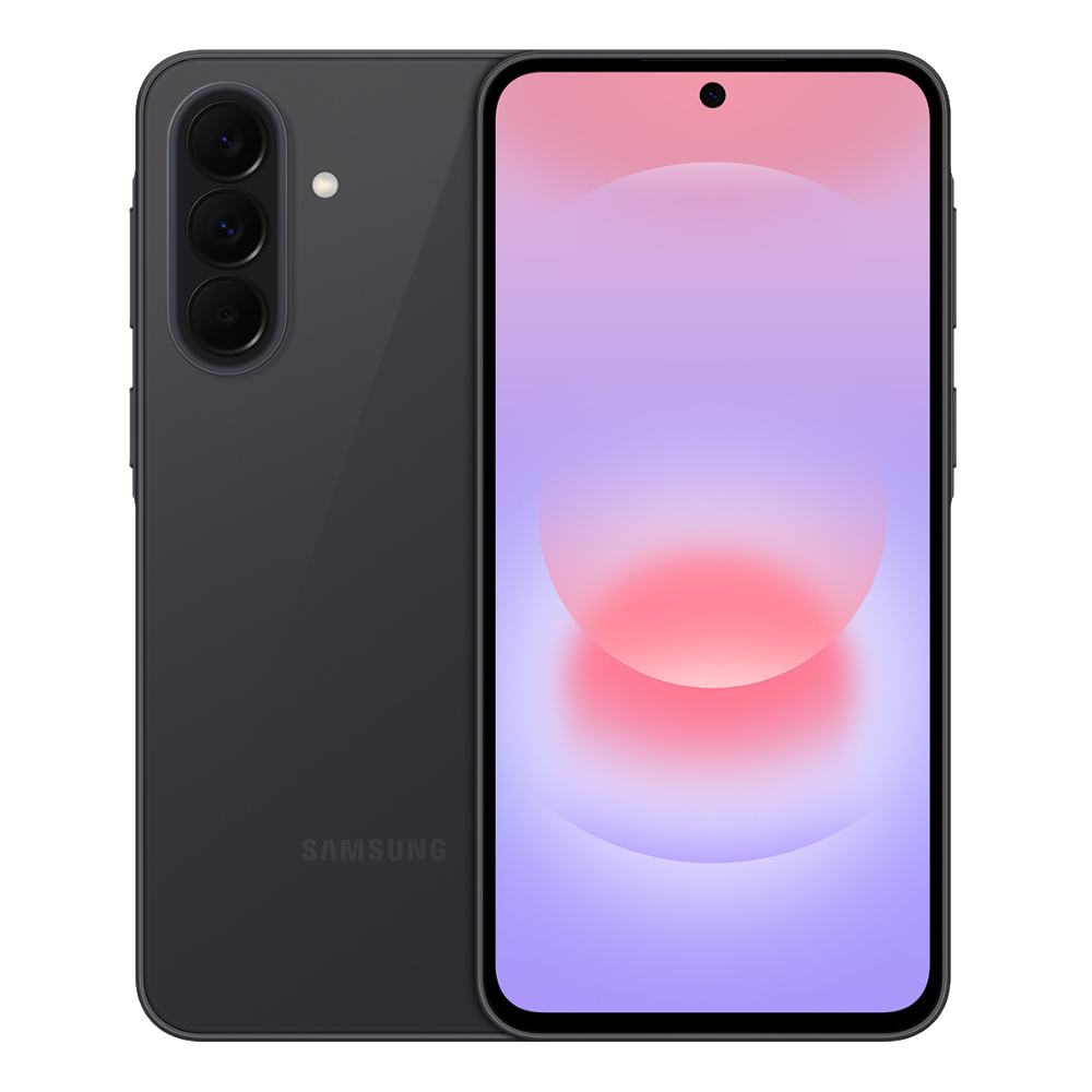 Samsung Galaxy A37 front and back in Awesome Charcoal