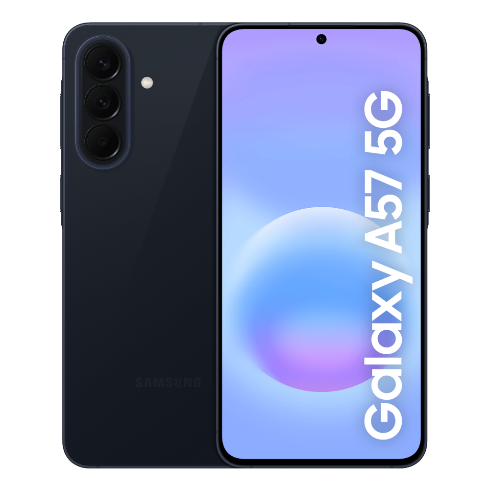 Samsung Galaxy A57 front and back in Awesome Navy