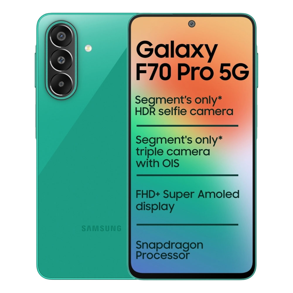 Samsung Galaxy F70 Pro Aura Green Front and Back Samsung Galaxy F70 Pro Aura Green Front and Back