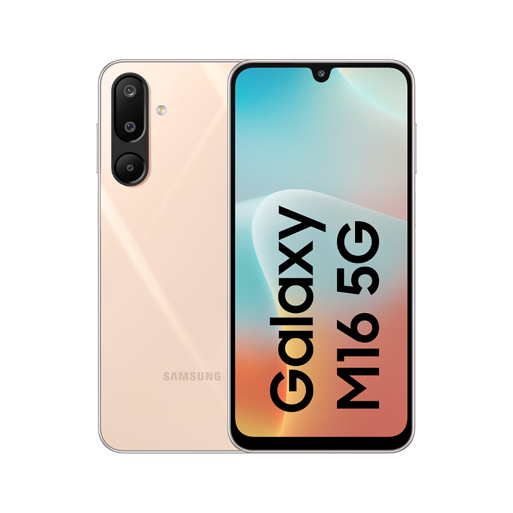 Samsung Galaxy M16 5G front and back in Blush Pink