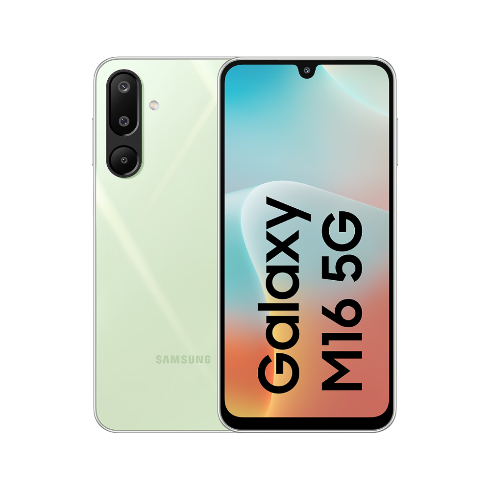 Samsung Galaxy M16 5G front and back in Mint Green