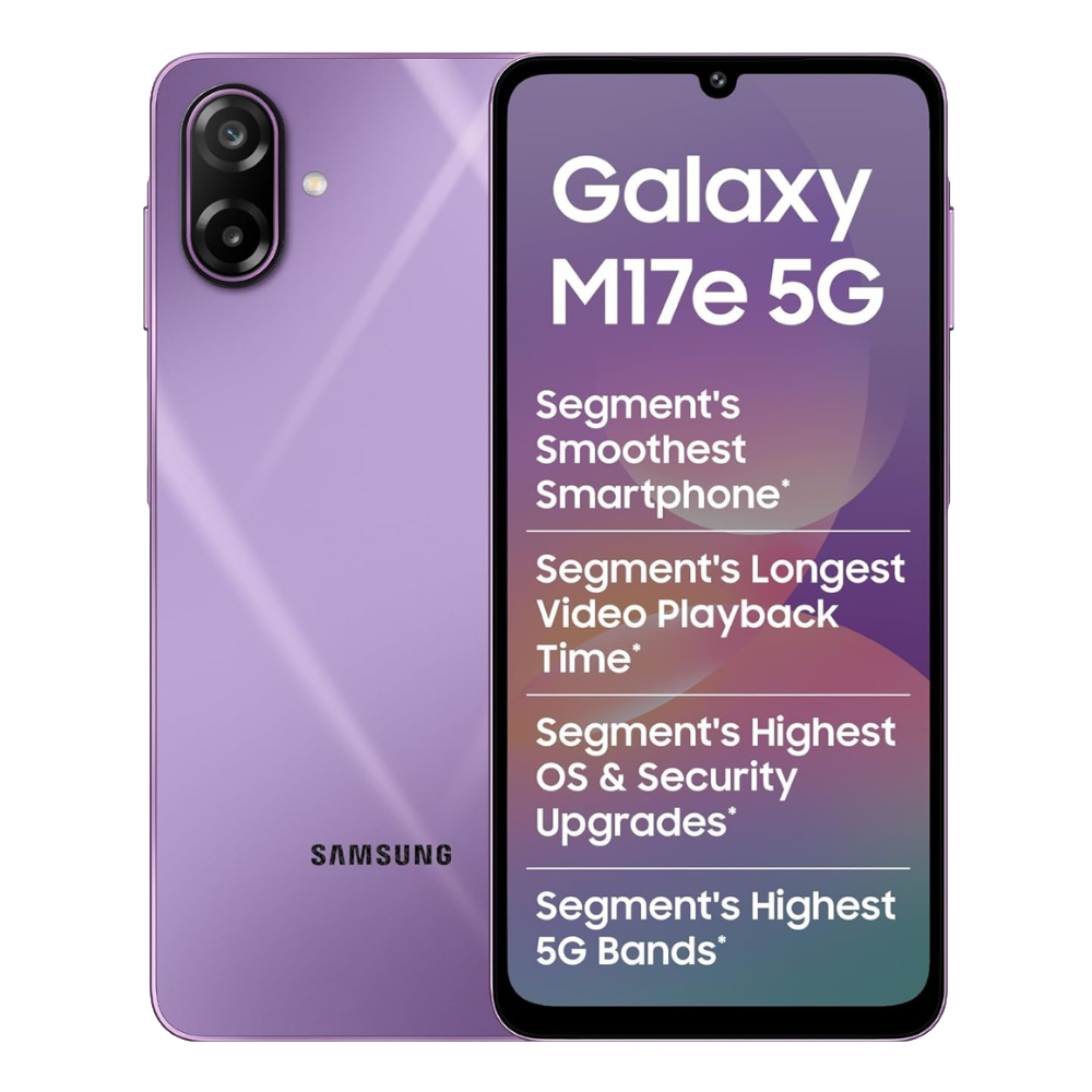 Samsung Galaxy M17e front and Back View in Vibe Violet