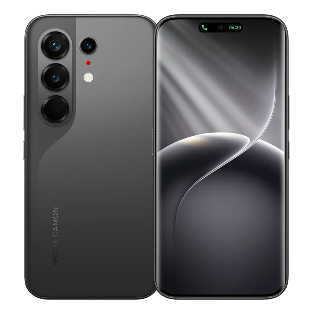 Tecno Camon 50 Ultra front and back in Moonshadow Black