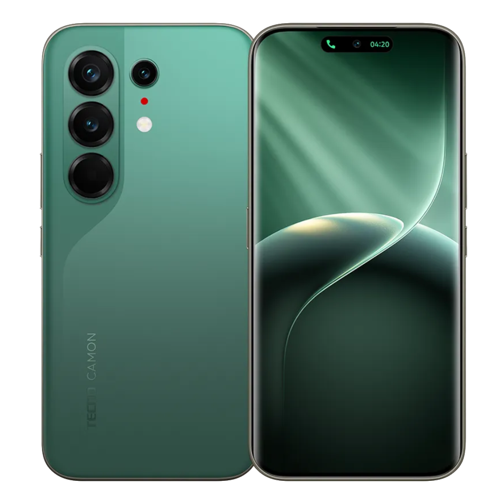 Tecno Camon 50 Ultra front and back in Cypress Green