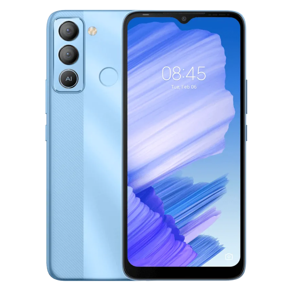 Tecno Pop 5 LTE front back Ice Blue