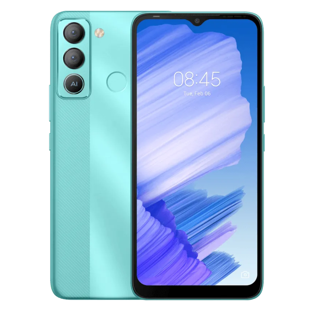 Tecno Pop 5 LTE front back Turquoise Cyan