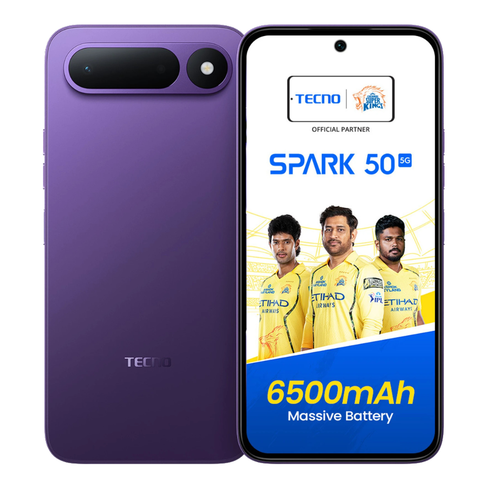 Tecno Spark 50 5G front and back in Fantasy Purple