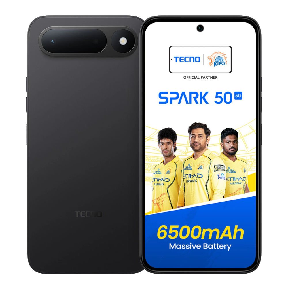 Tecno Spark 50 5G front and back in Ink Black