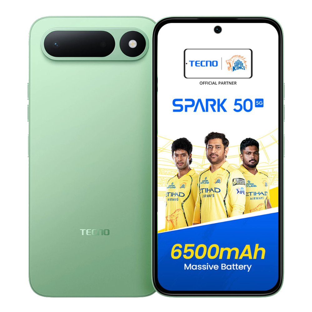 Tecno Spark 50 5G front and back in Mint Green