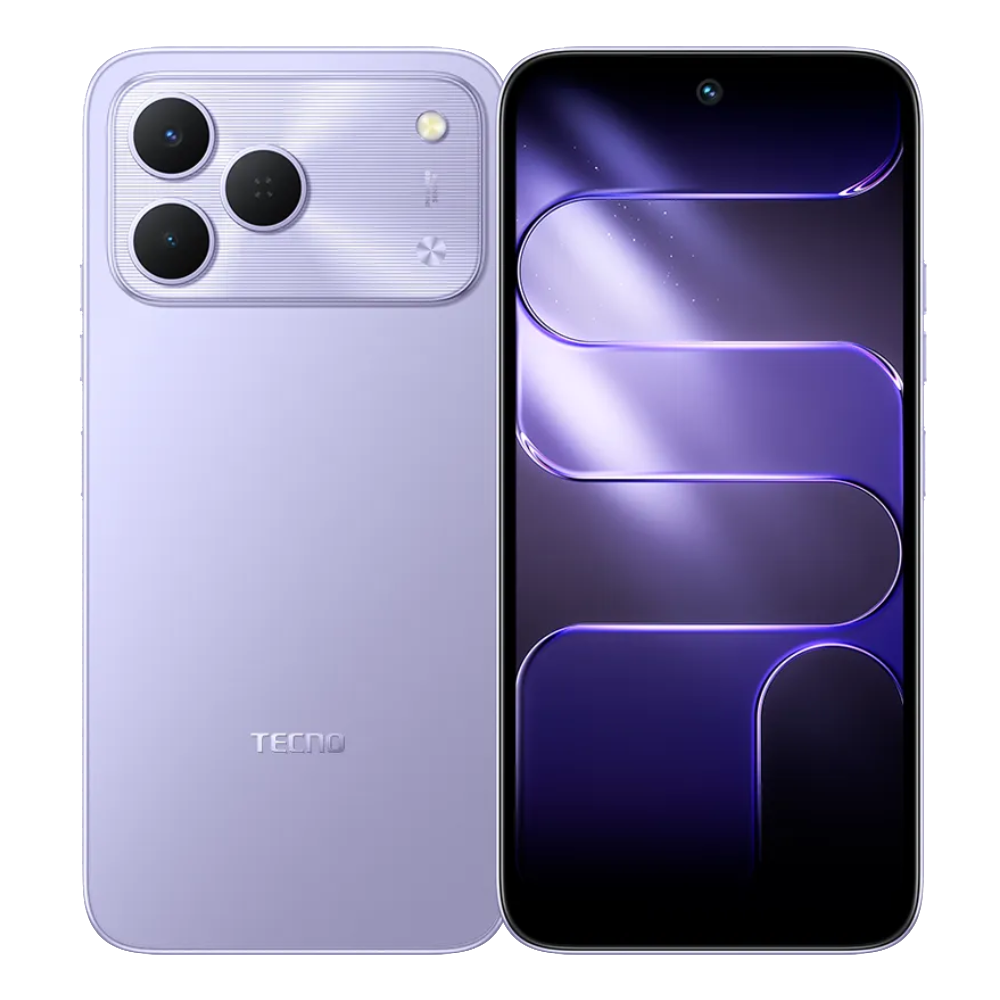 Tecno Spark 50 front and back in Aurora Purple
