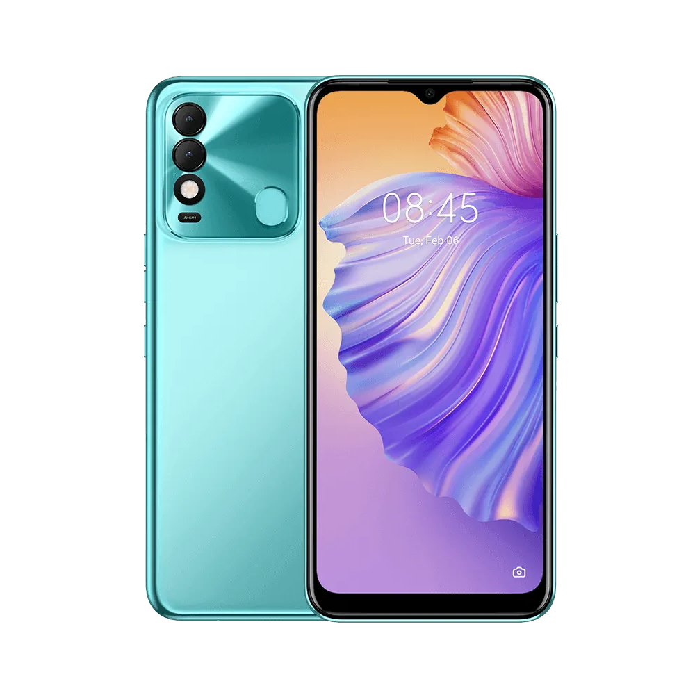 Tecno Spark 8 Turquoise Cyan Front and Back