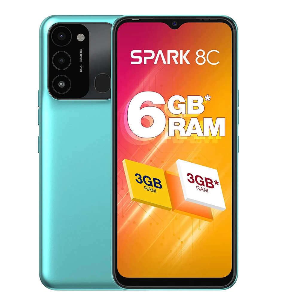 Tecno Spark 8C front back Turquoise Cyan