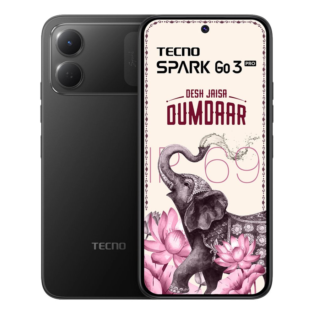 Tecno Spark Go 3 Pro Eclipse Black Front and Back View