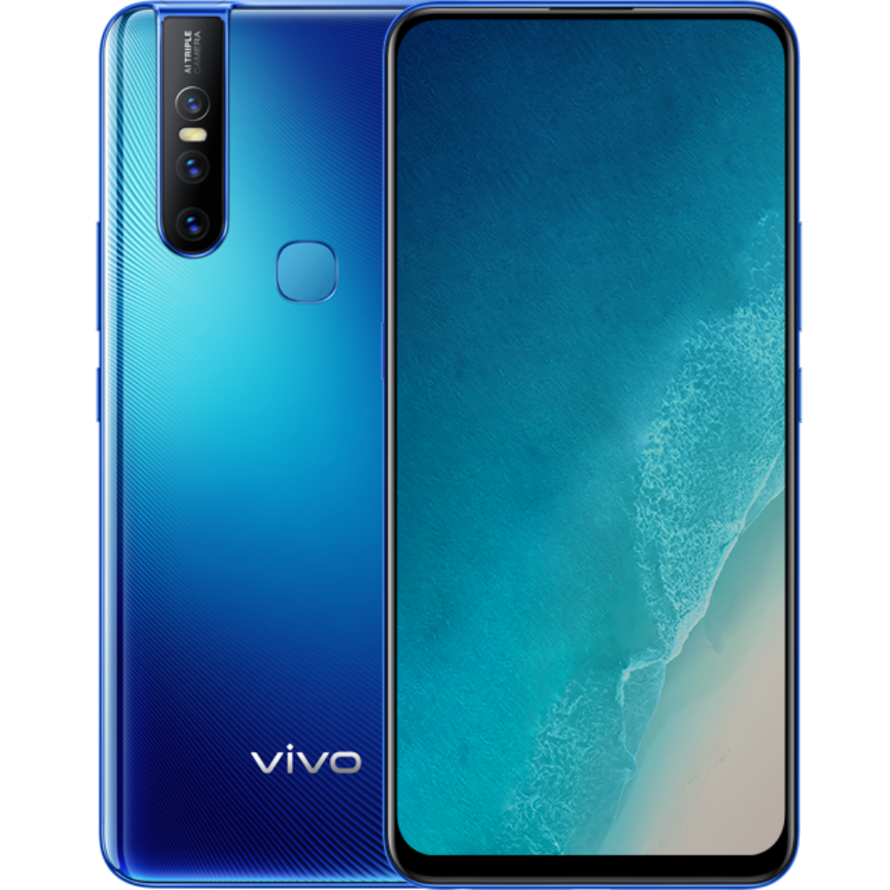 Vivo V15 front and back in Topaz Blue