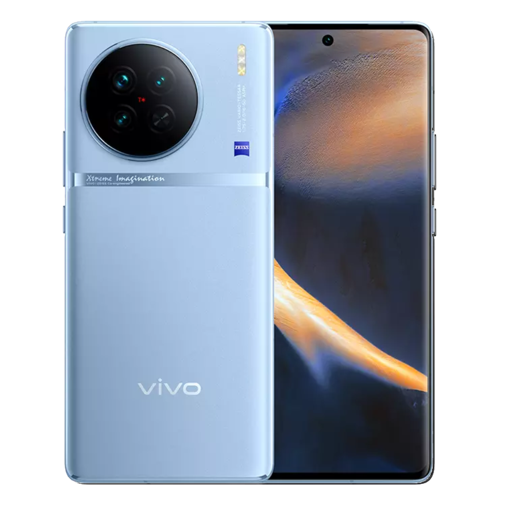 Vivo X90 Front and Back in Breeze Blue