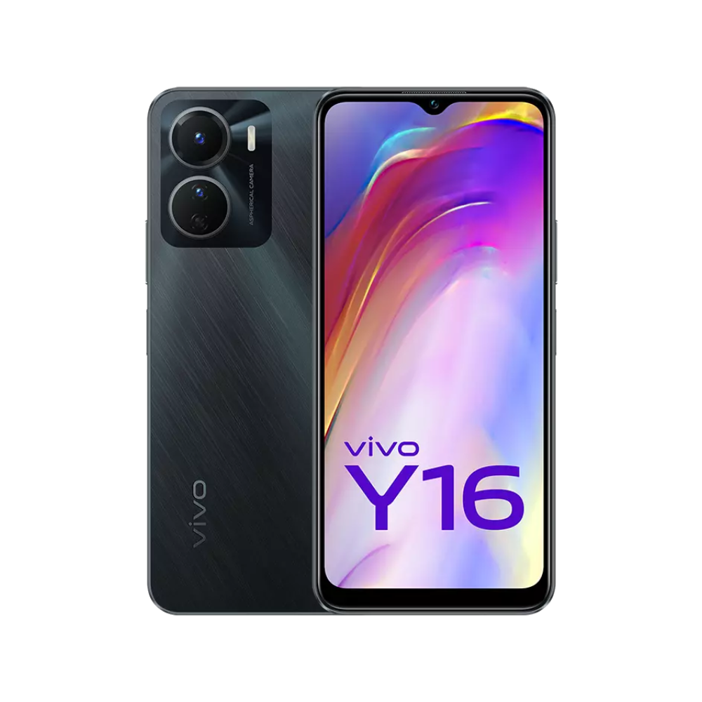 Vivo Y16 Stellar Black Front and Back